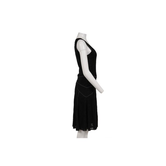 John Galliano Vintage Contrast Stitching Knee Length Dress Medium Black Viscose - Picture 2 of 14